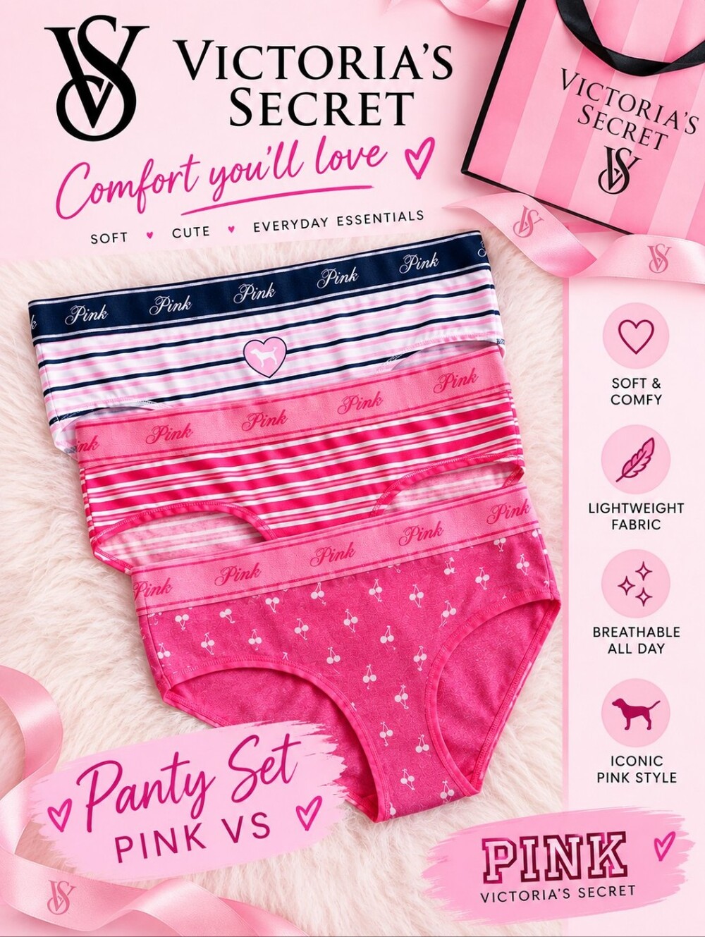 3 Set Victoria's Secret PINK Logo Cotton Hiphugger Hipster Panties XL NWT